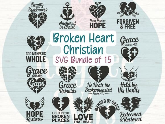 Christian Broken Heart SVG Bundle: Graphics & T-Shirt Designs