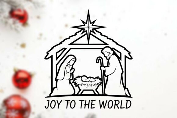 Mary, Joseph, and Baby Jesus in a Stable: Graphics & T-Shirt Designs
